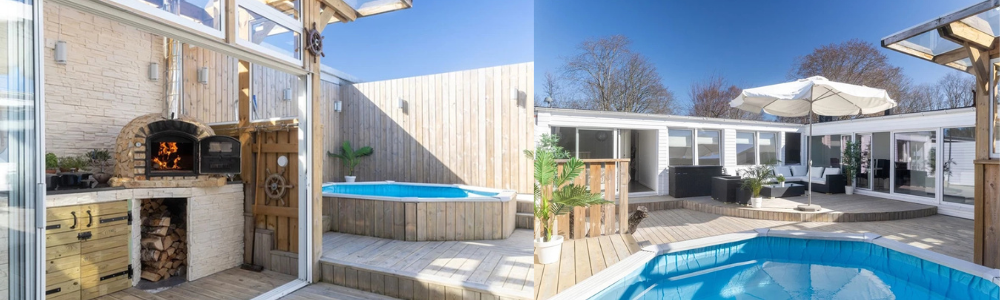 Stilrent atriumhus med pool, utekök och magisk innergård